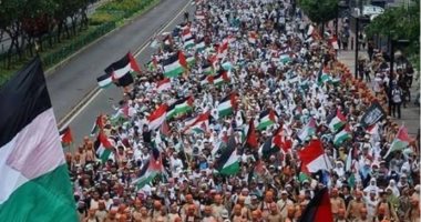 وقفة تضامنية أمام سفارة أمريكا بجاكرتا تنديدا بالعدوان الإسرائيلى على فلسطين