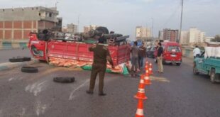 إعادة الحركة المرورية بطريق القاهرة الإسكندرية الزراعى بعد انقلاب سيارة نقل