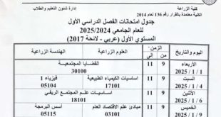 ننشر جدول امتحانات كلية الزراعة جامعة الإسكندرية